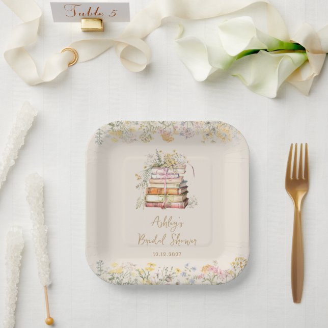 Wildflower Book Theme Bridal Shower Paper Plates (Wedding)