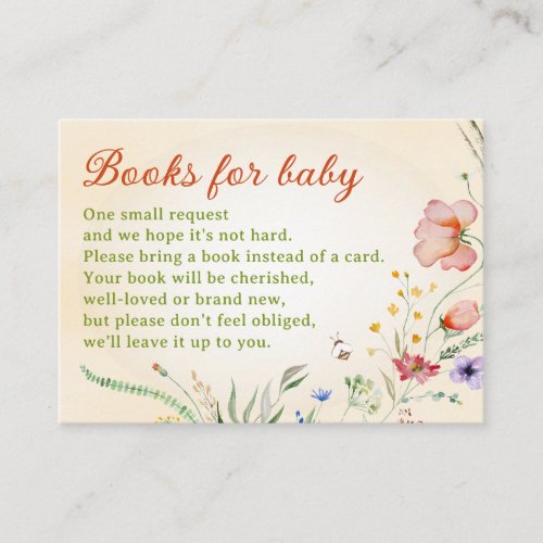 Wildflower Books for Baby Shower Library Building Enclosure Card