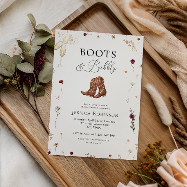 Wildflower Boots & Bubbly Western Bridal Shower Invitation (Creator Uploaded)