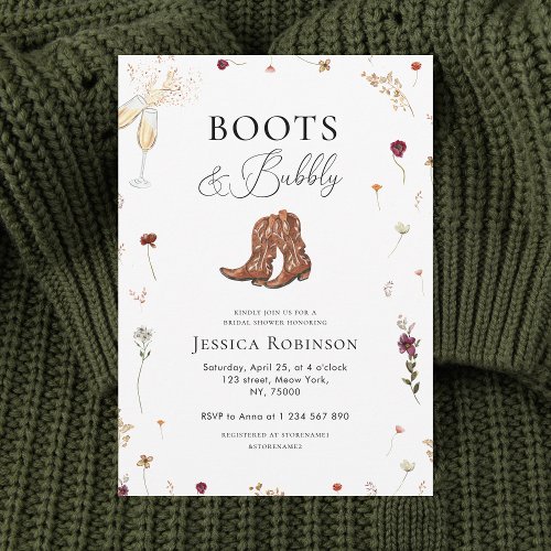 Wildflower Boots  Bubbly Western Bridal Shower Invitation