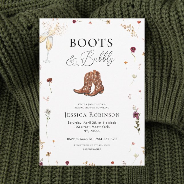 Wildflower Boots & Bubbly Western Bridal Shower Invitation (Creator Uploaded)