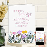 Wildflower Border Blooming Marvellous Birthday Card<br><div class="desc">Simple and pretty, this watercolor wildflower birthday card is decorated inside and out with wild flowers. You can personalize the front and the message inside. The elegant feminine typography on the front currently reads Happy Birthday to a Blooming Marvellous Friend and you can edit Friend to suit (for example, teacher,...</div>