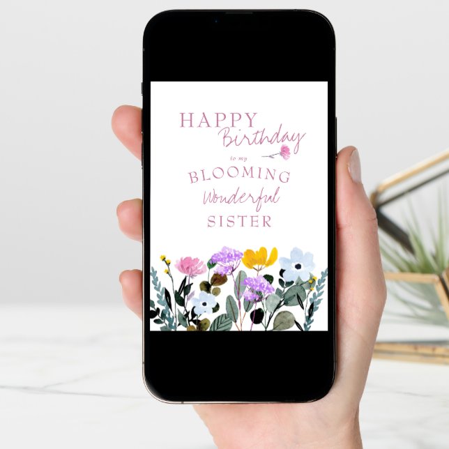 Wildflower Border Blooming Wonderful Birthday Card (Front Digital)