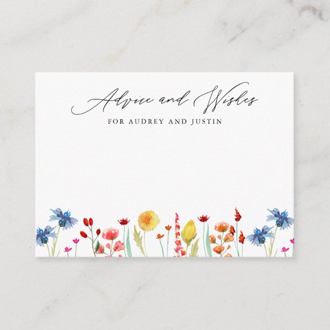 Wildflower Border Couple Shower Small Advice Card (Front)