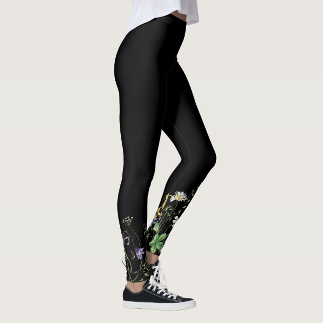 Wildflower Border On Black Leggings (Right)
