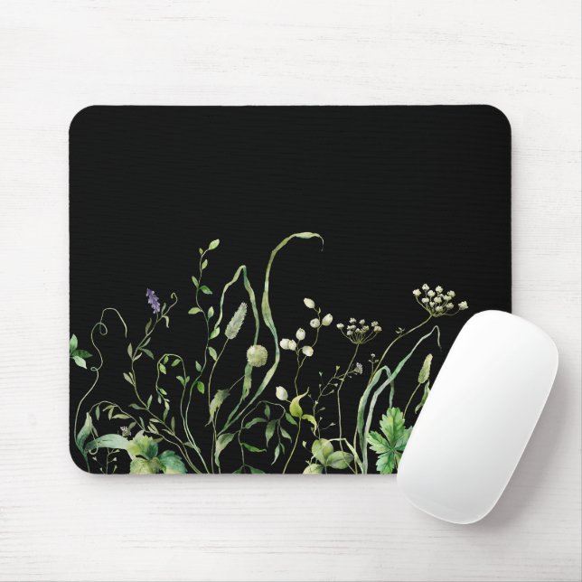 Wildflower Border On Black Mouse Pad (With Mouse)