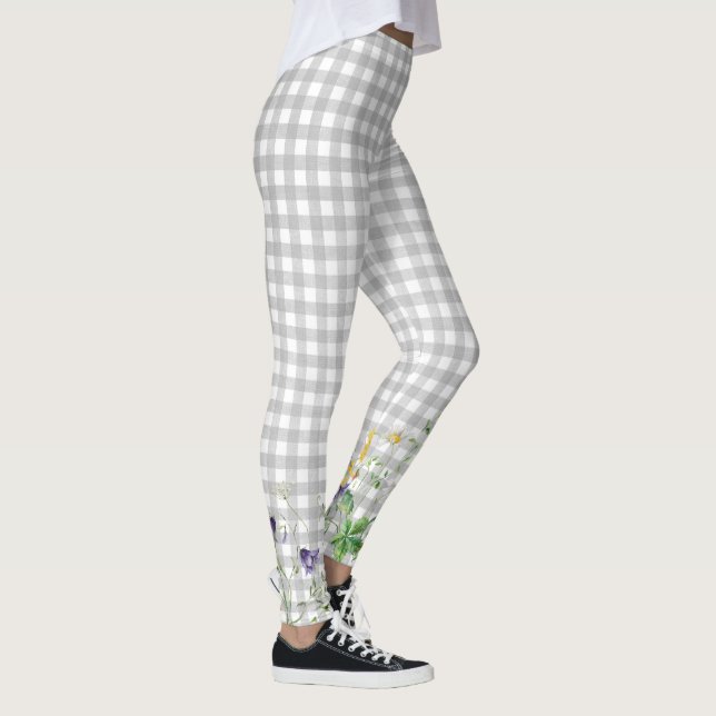 Wildflower Border On Checkered Gray Leggings (Right)