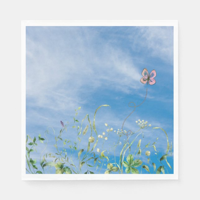 Wildflower Border On Summer Sky Napkins (Front)