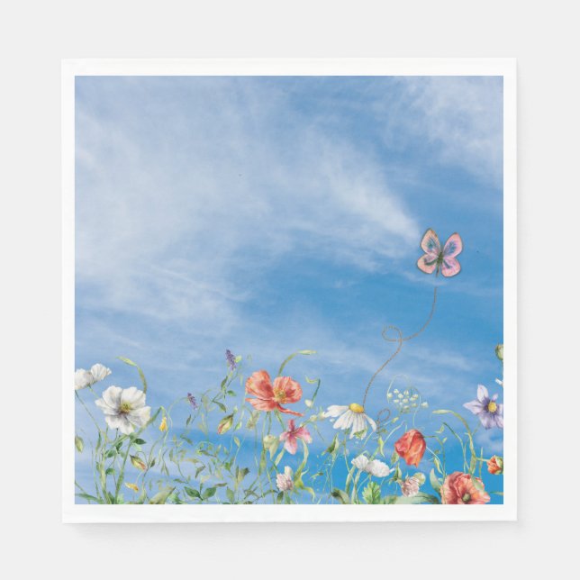 Wildflower Border On Summer Sky Napkins (Front)