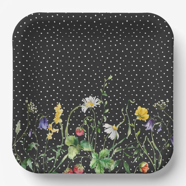 Wildflower Border On Swiss Dots Paper Plates (Front)