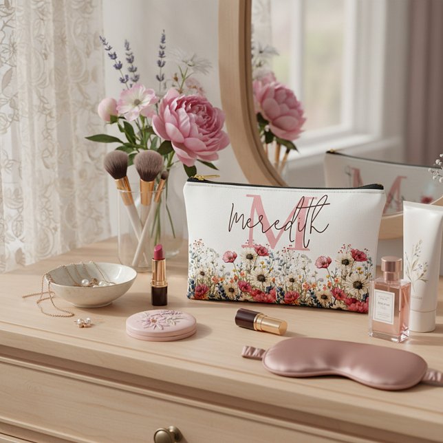 Wildflower border personalized accessory pouch (Creator Uploaded)