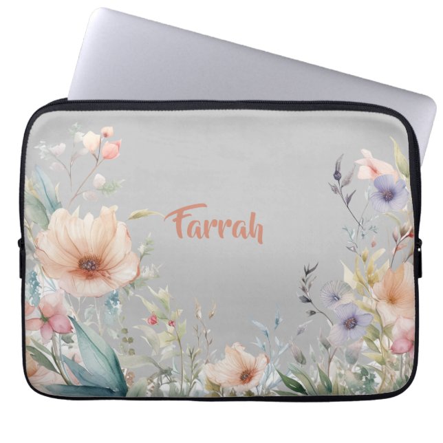 Wildflower Border Personalized Laptop Sleeve (Front)