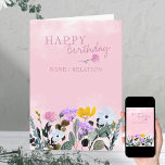 Wildflower Border Pink Watercolor Birthday Card<br><div class="desc">Simple and pretty,  this watercolor wildflower birthday card is decorated inside and out with wild flowers. You can personalize with a name on the front and a message inside.</div>
