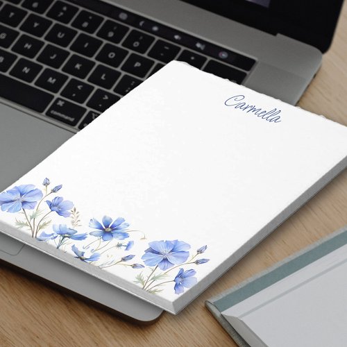 Wildflower Border Pretty Blue Flowers Personalized Notepad