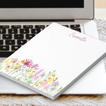 Wildflower Border Pretty Personalized Notepad<br><div class="desc">Pretty wildflower notepad to personalize with your name. This watercolor floral design has a border of wild flowers in pink orange and yellow,  with hand lettered typography.</div>