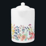 Wildflower border teapot<br><div class="desc">Wildflower border.
Hand painted watercolor border of pretty mixed field flowers.</div>