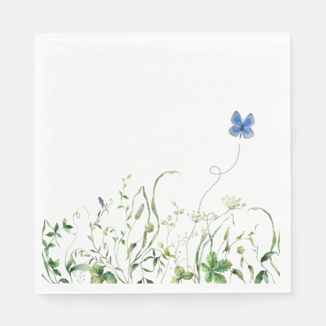 Wildflower Border With Blue Butterfly Napkins (Front)