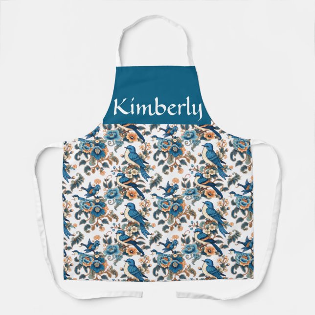 Wildflower Botanic Bird Garden Custom Name Print  Apron (Front)