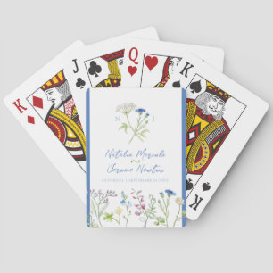 Wildflower botanic blue watercolor wedding poker cards