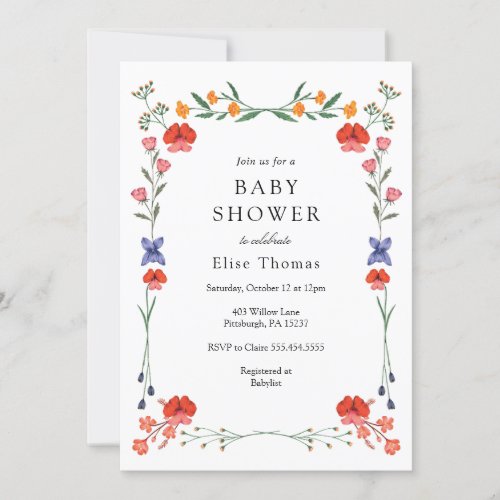 Wildflower Botanic Garden Baby Shower  Invitation