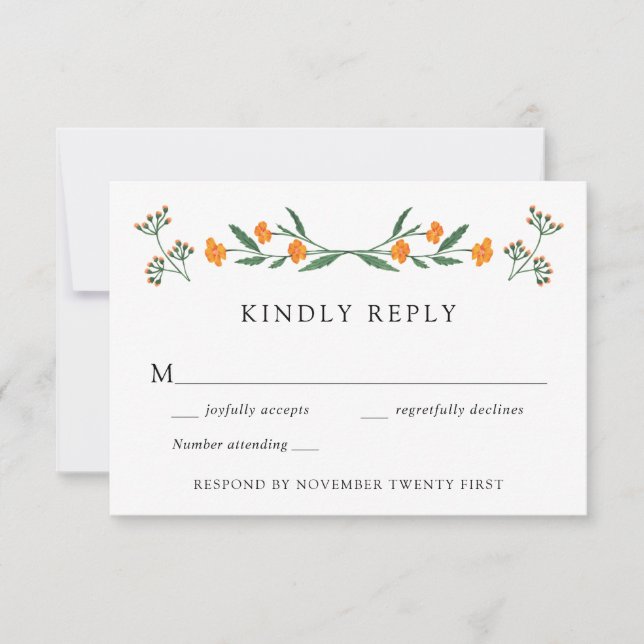 Wildflower Botanic Garden Wedding RSVP Response Invitation (Front)
