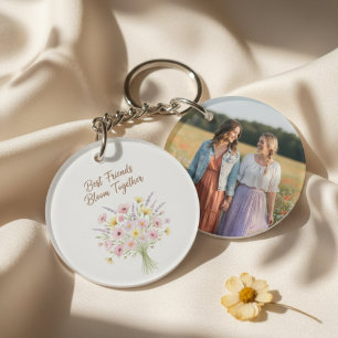 Wildflower Botanical Best Friend Photo Bloom Keychain