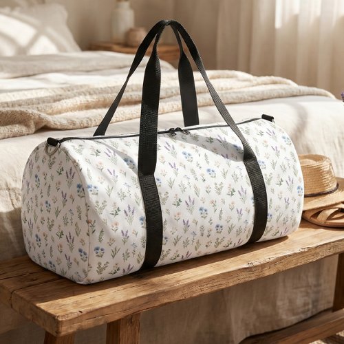 Wildflower Botanical Blue Lavender Floral Boho  Duffle Bag