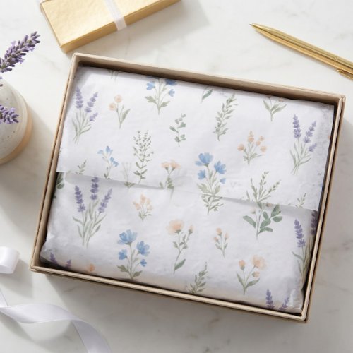 Wildflower Botanical Blue Lavender Floral Boho  Tissue Paper