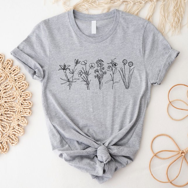 Wildflower Botanical Boho Floral Garden Black T-Shirt (Creator Uploaded)