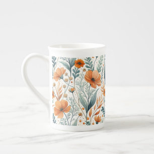 Wildflower Botanical Boho Floral Watercolor Bone China Mug