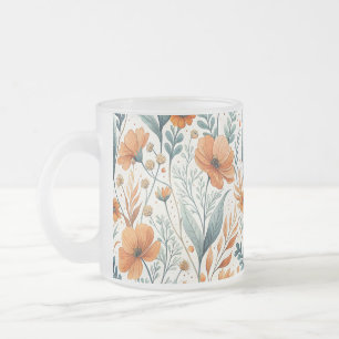 Wildflower Botanical Boho Floral Watercolor Frosted Glass Coffee Mug