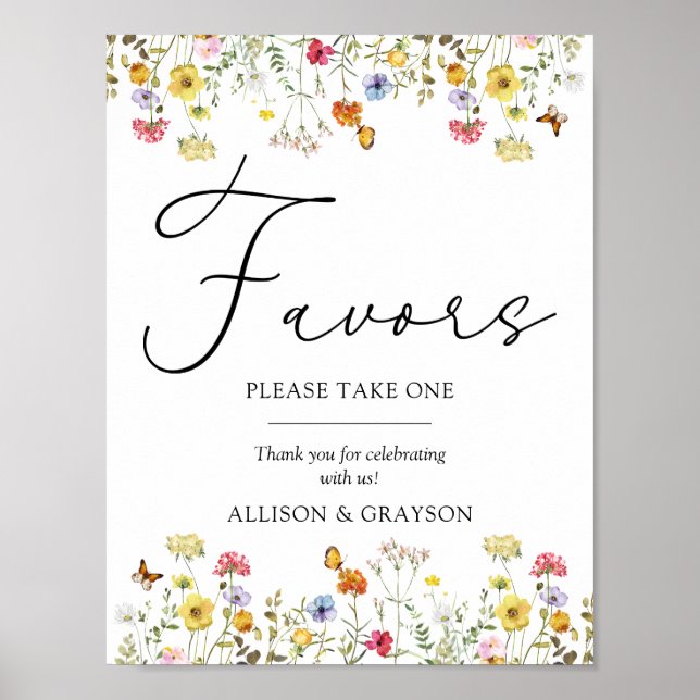 Wildflower Botanical Boho Wedding Favor Table Sign (Front)