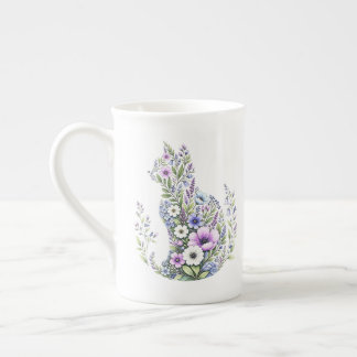 Wildflower Botanical Cat Silhouette Bone China Mug