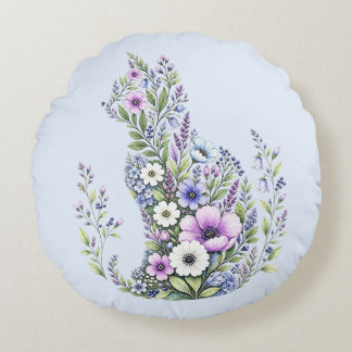 Wildflower Botanical Cat Silhouette Round Pillow
