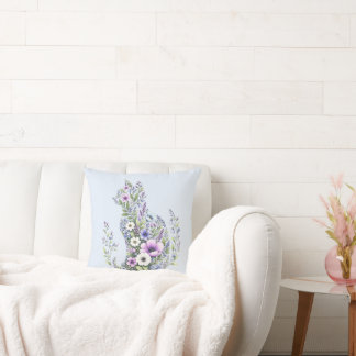 Wildflower Botanical Cat Silhouette Throw Pillow