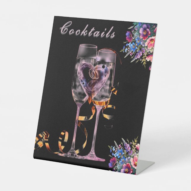 Wildflower Botanical Cocktails Wedding Tabletop Pedestal Sign (Front)