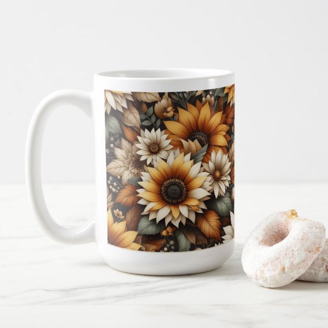 Wildflower Botanical Design 🌷 coffee mug 15oz (With Donut)