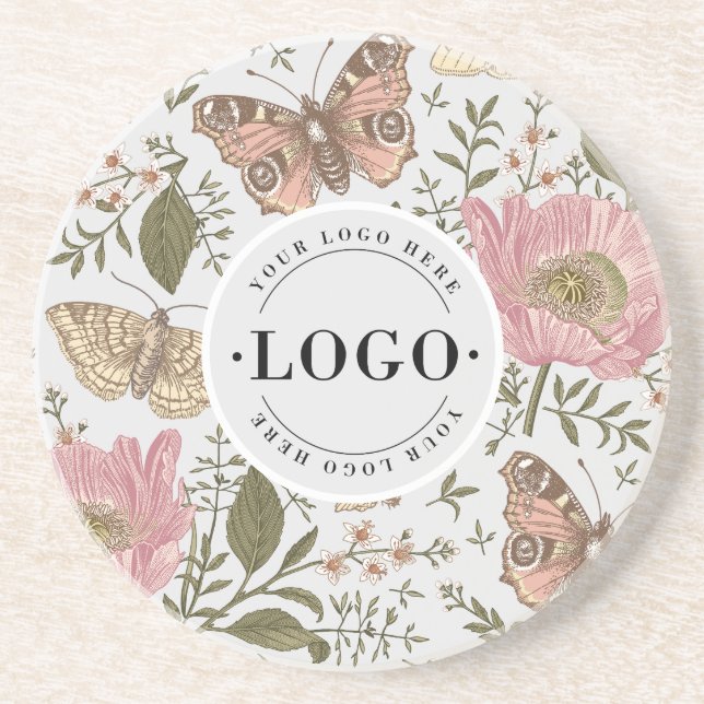 Wildflower Botanical Floral Monogram Business Logo Coaster (Front)