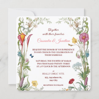 Wildflower Botanical Flowers & Butterflies Wedding Invitation