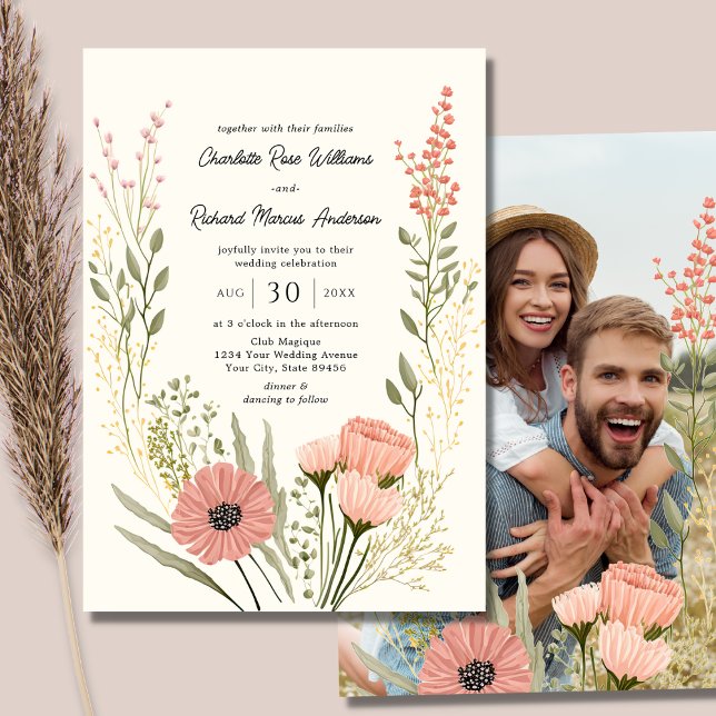 Wildflower Botanical Garden Ivory Photo Wedding In Invitation (Creator Uploaded)