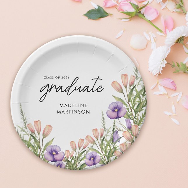 Wildflower Botanical Graduation Party Paper Plates (Creator Uploaded)