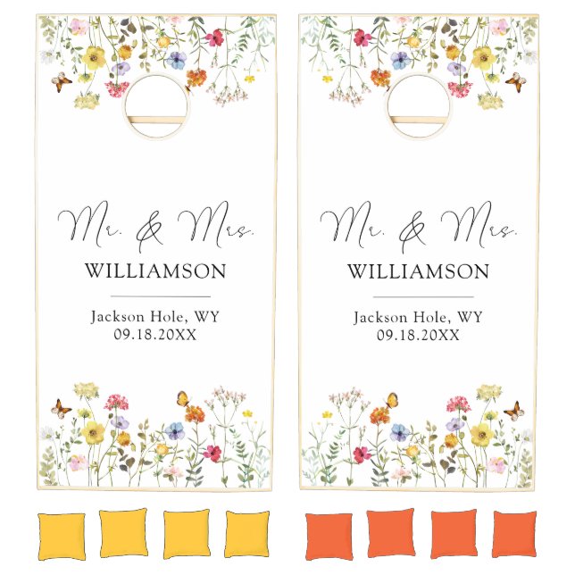 Wildflower Botanical Meadow Mr. & Mrs. Wedding Cornhole Set (Set)