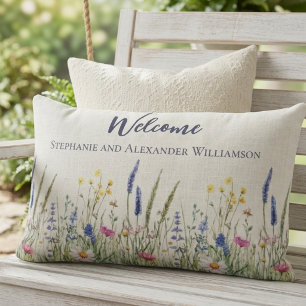 Wildflower Botanical Meadow Welcome Family Lumbar Pillow