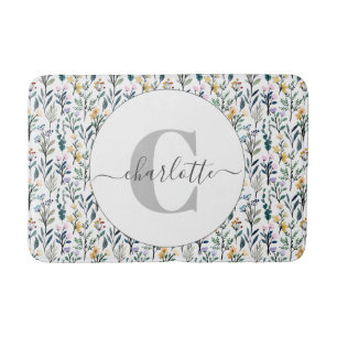 Wildflower Botanical Monogram Personalized Name Bath Mat
