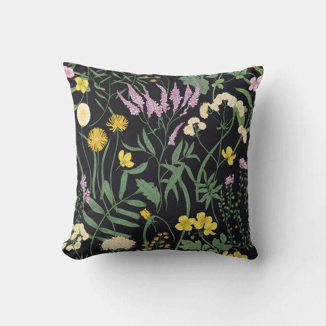 Wildflower Botanical Nature-Inspired Decorative  Throw Pillow (Front)