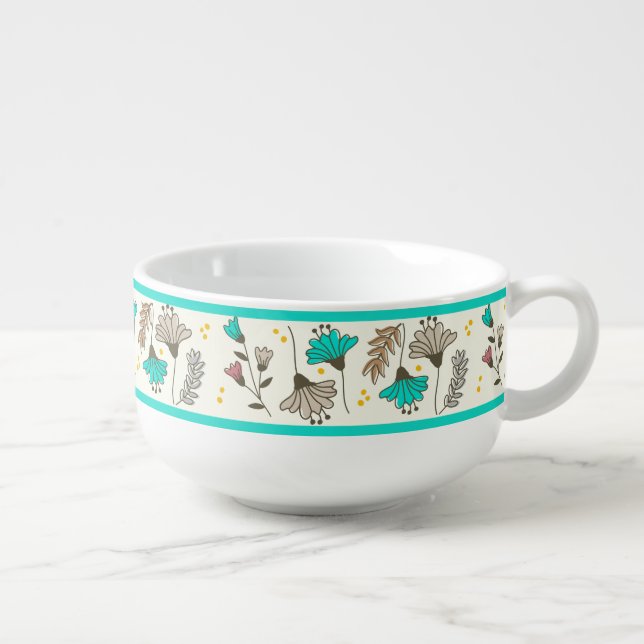Wildflower Botanical Pattern Mug | Turquoise Teal  (Left)