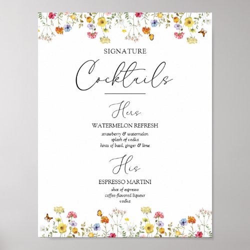Wildflower Botanical Signature Drinks Wedding Sign