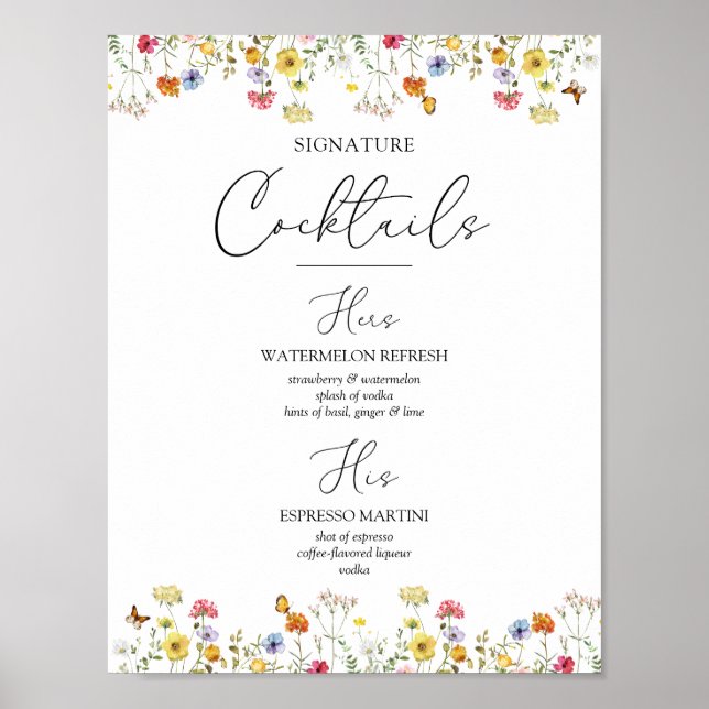 Wildflower Botanical Signature Drinks Wedding Sign (Front)