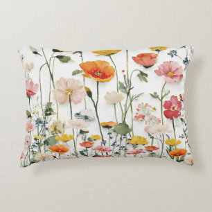 Wildflower Botanical Watercolor Print Accent Pillow