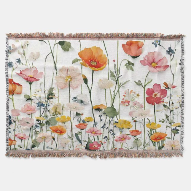 Wildflower Botanical Watercolor  Throw Blanket (Front)